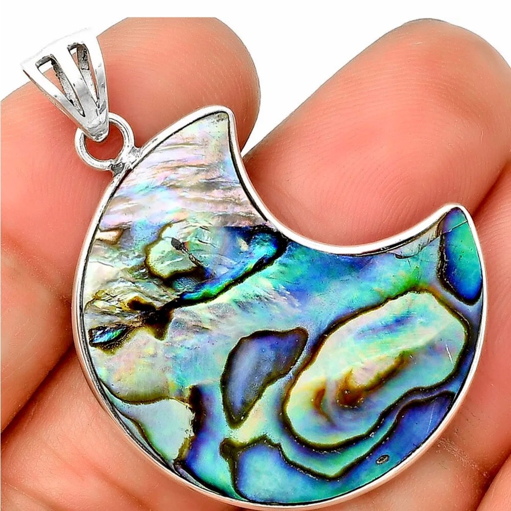 Handcrafted Crescent Moon-Natural Abalone Shell 925 Sterling Silver